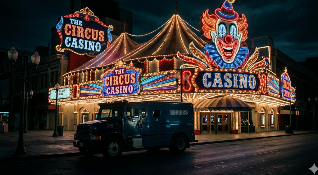 Brinks Geldtransporter vor dem Circus Casino bei Nacht - Heather Tallchief