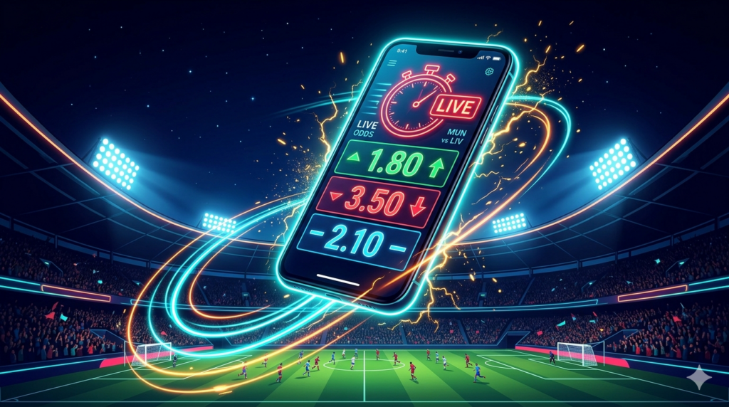 Live-Wetten bei der WM 2026 - Smartphone mit Quoten im Stadion
